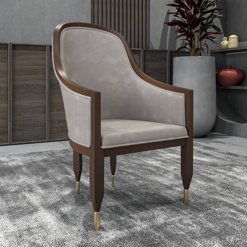Belle Upholstered Leather Dining Chair Rubberwood Legs with Gold Caps Set of 2