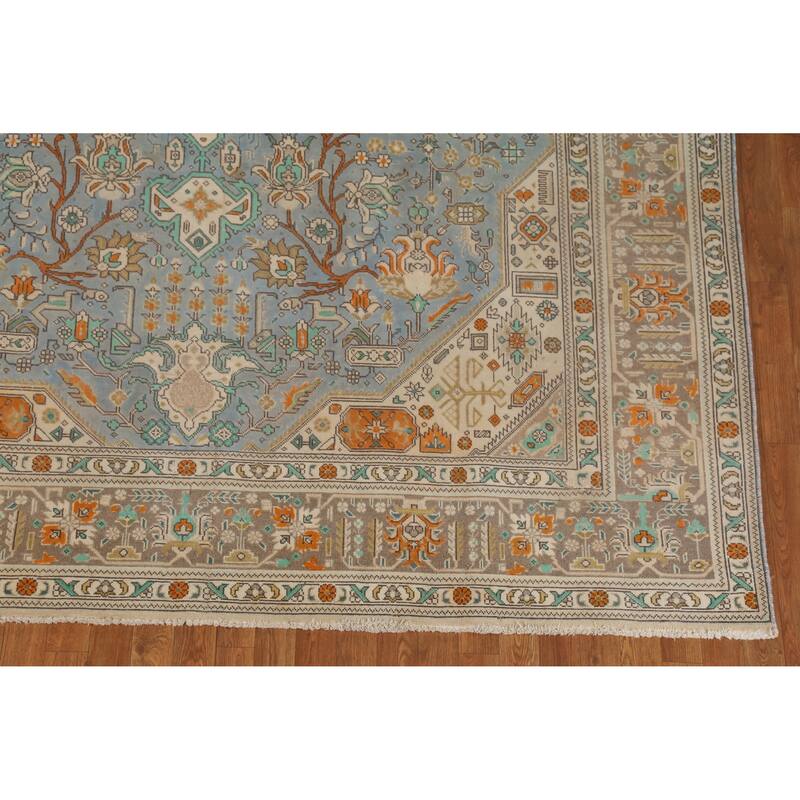 Blue Tabriz Persian Vintage Area Rug Hand-Knotted Oriental Wool Carpet - 8'3" x 11'4"