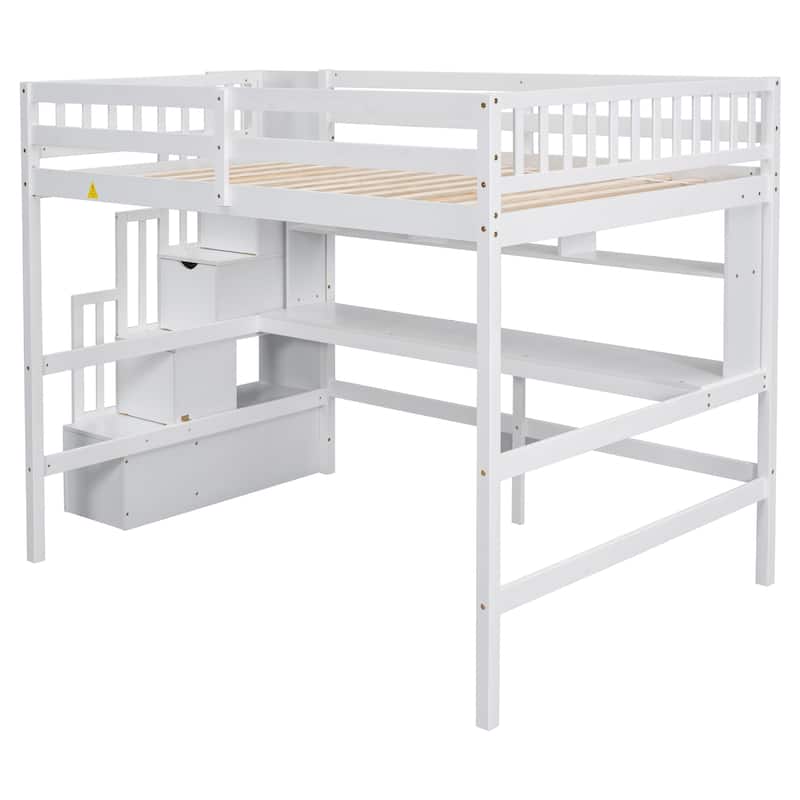 Full Size Loft Bed with Desk and Shelves