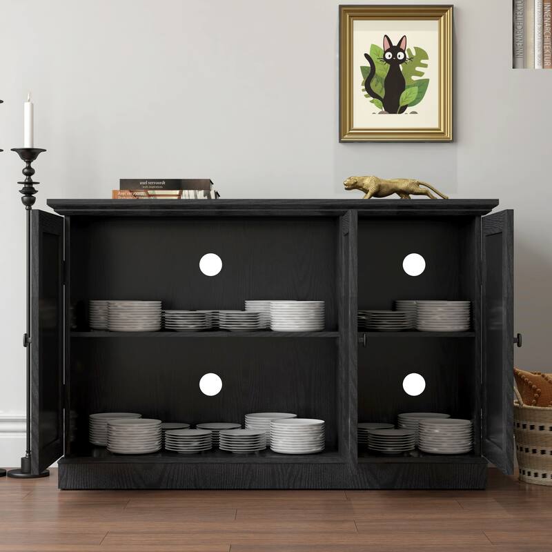 Sideboard Cabinet with 3 Mirrored Acrylic Doors, Multifunctional Wood Storage Cabinet, Accent Cabinet with Adjustable Shelves - Black