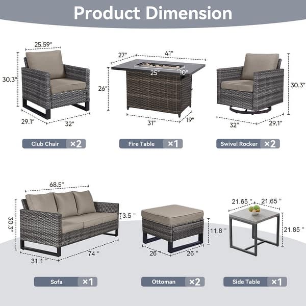 dimension image slide 16 of 24, Gymojoy Outdoor Fire Pit Conversation Set, Patio Furniture with Cushions