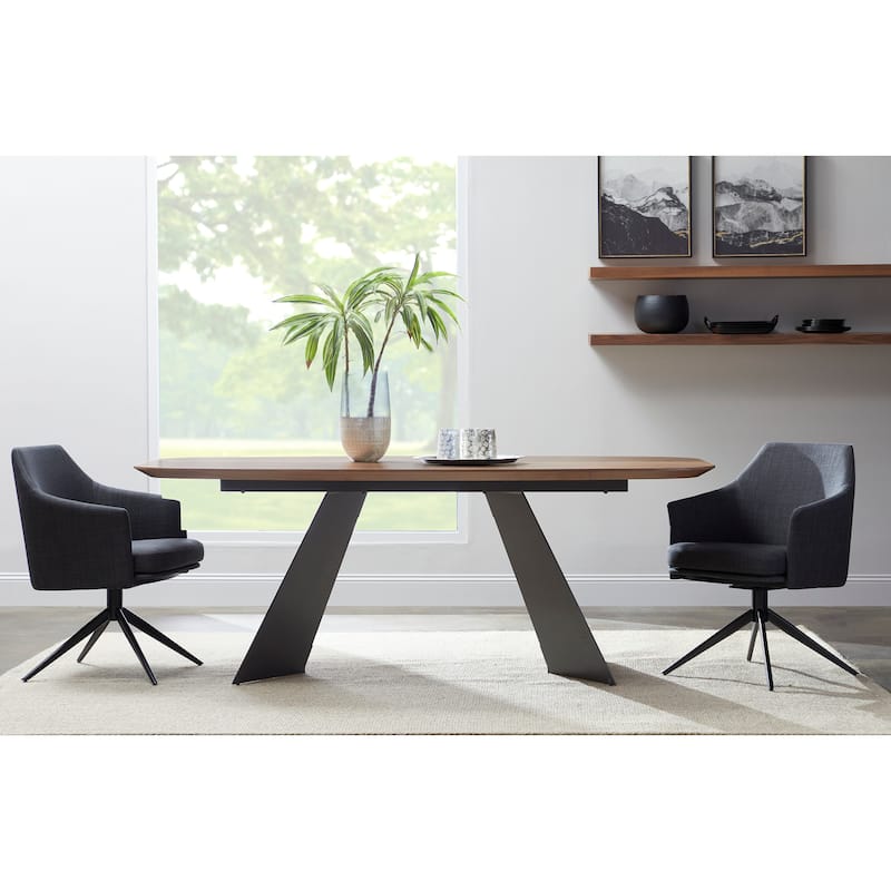 Signa Swivel Armchair in Charcoal Fabric with Black Steel Base - Set of 1