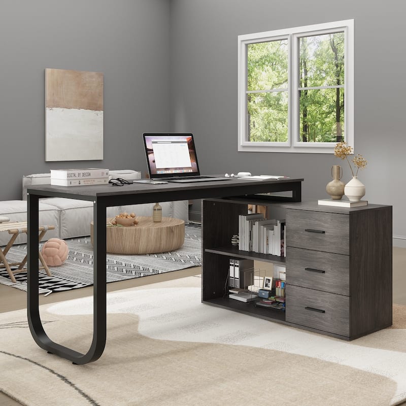 55-inch Timechee L-shaped Storage Computer Desk