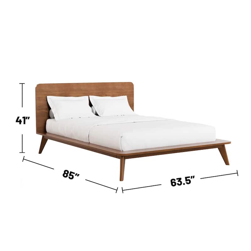 Wooden Bed with Tapered Angled Legs in Walnut