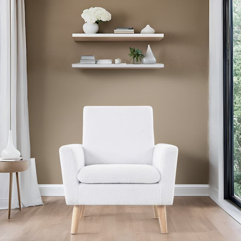 Mid-century Modern Chair Durable Wood frame Accent Chairs for Living Room Reading Chair with armrest - White