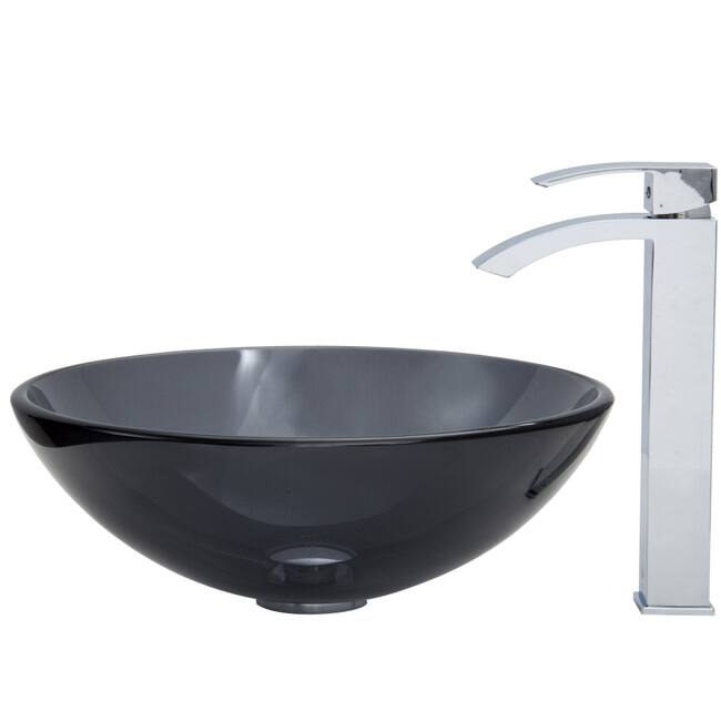 Vigo 16-1/2" Glass Bathroom Vessel Sink with Duris Single Hole - Chrome