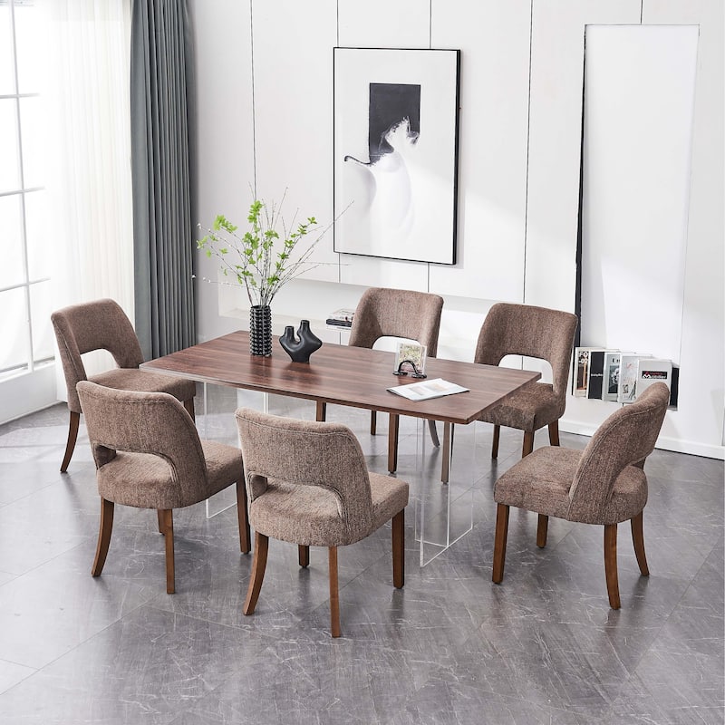 Wooden Dining Chairs Set of 2/4/6,Modern Fabric Upholstered Dining Room Chair Kitchen Chairs - Set of 6 - Brown