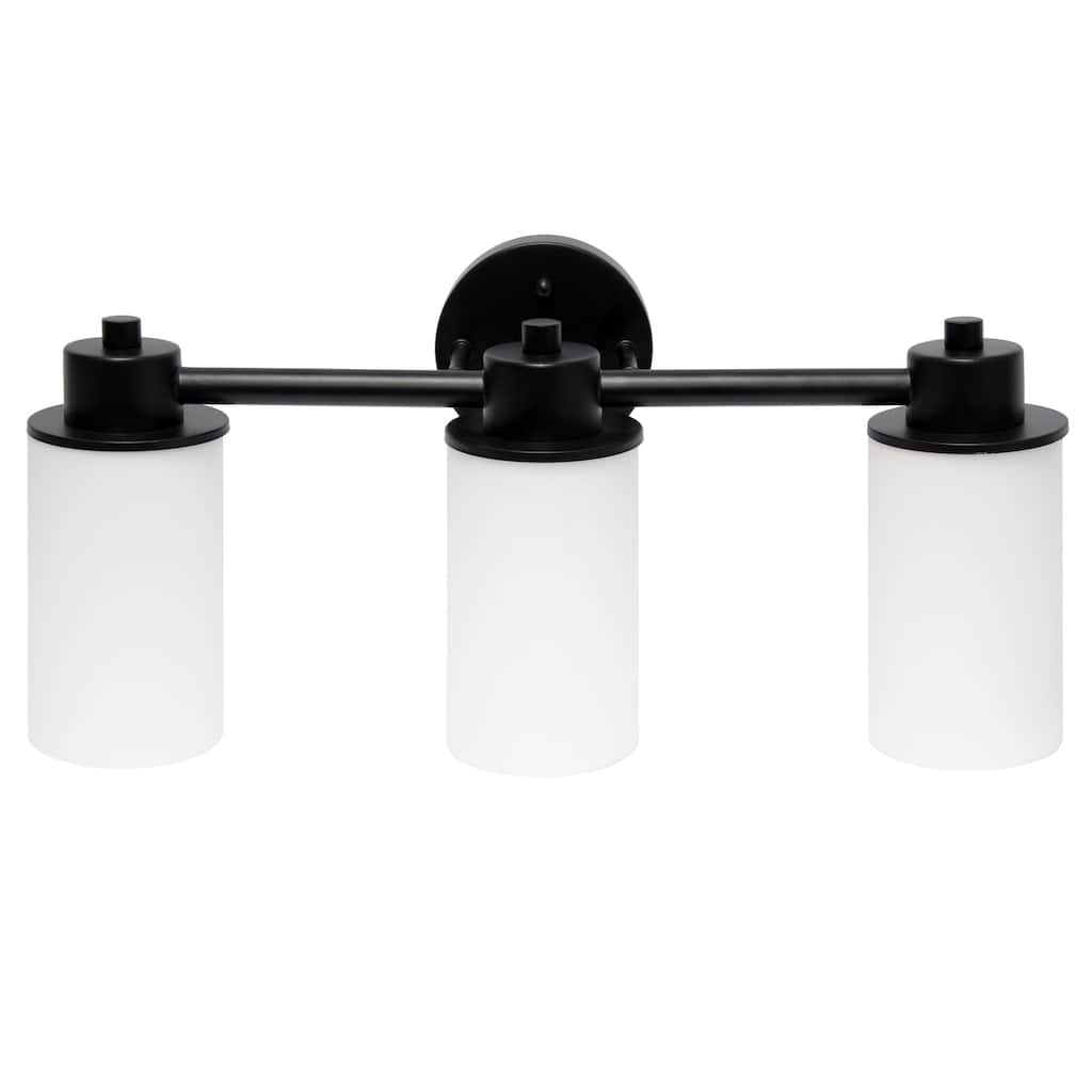 3-Light Vanity Light Fixture - Metal & Glass Shade Wall Sconce - Bathroom, Hallway, Entryway Lighting - Black Finish - 7.5