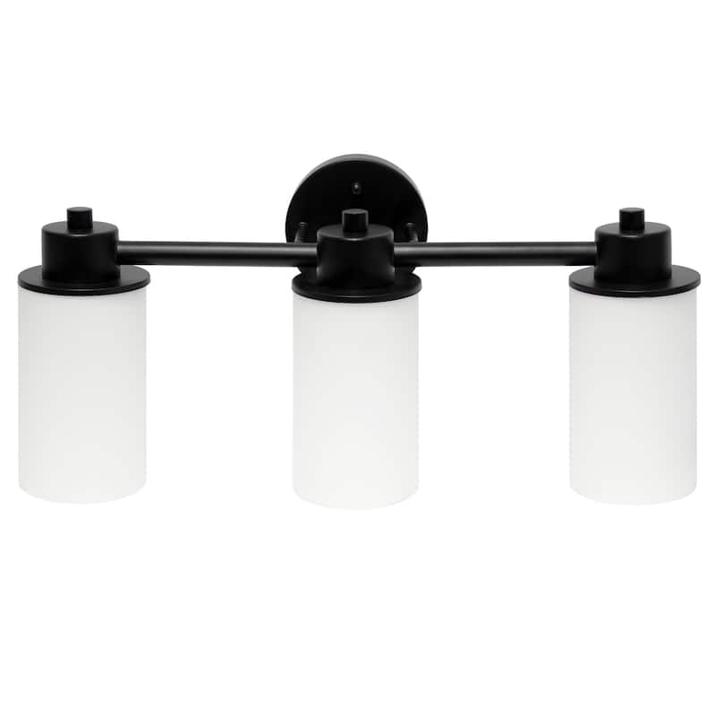 3-Light Vanity Light Fixture - Metal & Glass Shade Wall Sconce - Bathroom, Hallway, Entryway Lighting - Black Finish - 7.5