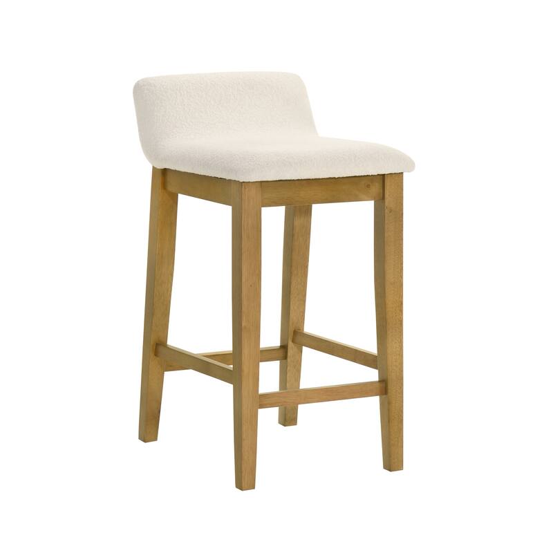 Annikah Low-Back Boucle Bar Stool, Counter Height Kitchen Barstool with Wood Legs