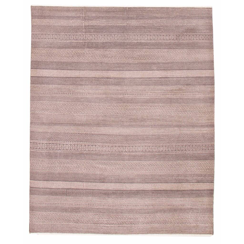 ECARPETGALLERY Hand-knotted Silk Shadow Dark Brown Wool Rug - 8'0 x 9'10
