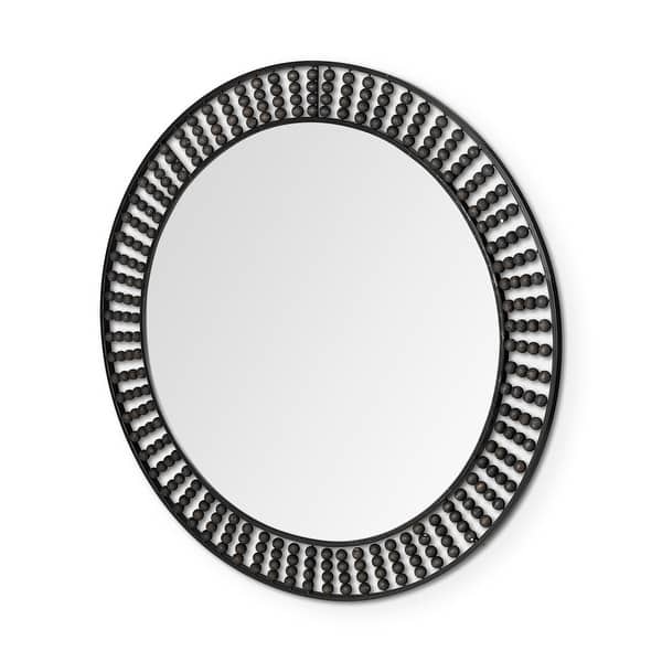slide 2 of 5, Mercana Claiborne Metal Frame With Wooden Beads Round Mirror - 42" x 42" 42.1L x 2.8W x 42.1H - Black