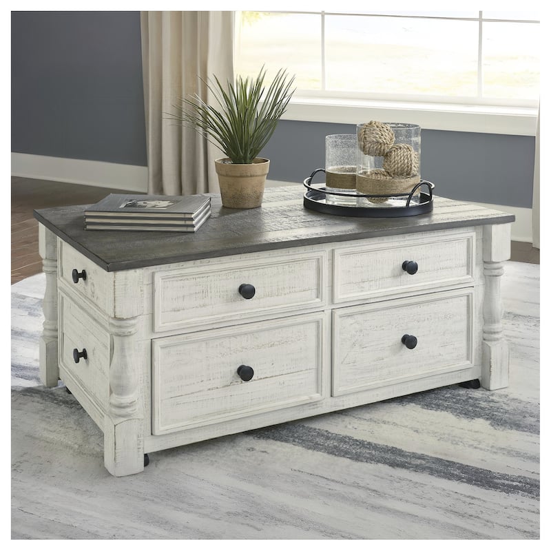 Signature Design by Ashley Havalance White/Gray Lift Top Cocktail Table - 26"W x 46"D x 20"H - 26"W x 46"D x 20"H - Grey - Veneer