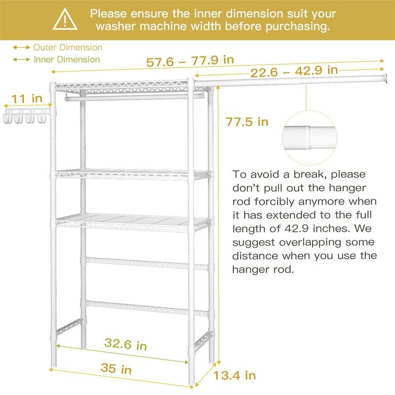 Over Washer and Dryer Storage Shelf - 13.4"D x 77.9"W x 77.5"H