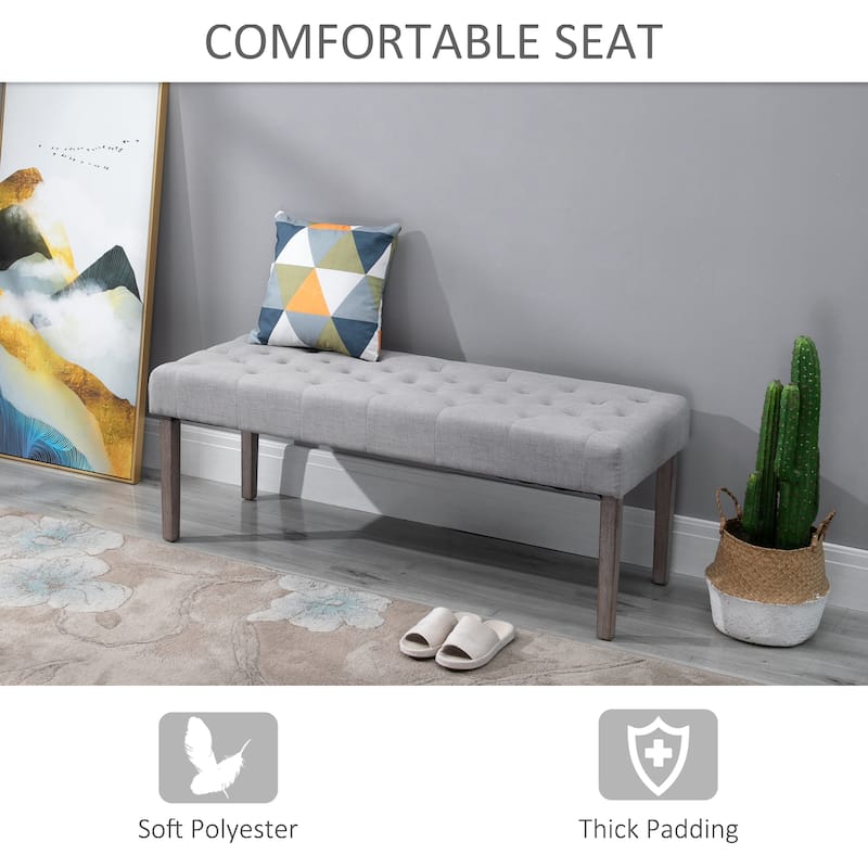 52" Grey Modern Soft Seat Bench with Button Tufted Cushion and Rubber Wood Legs Bed or Hallway Use