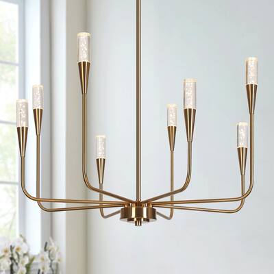 Mid-century Modern Gold 8-Light LED Chandelier French Country Wheel Pendant for Kitchen Island - D27"xH17.5"