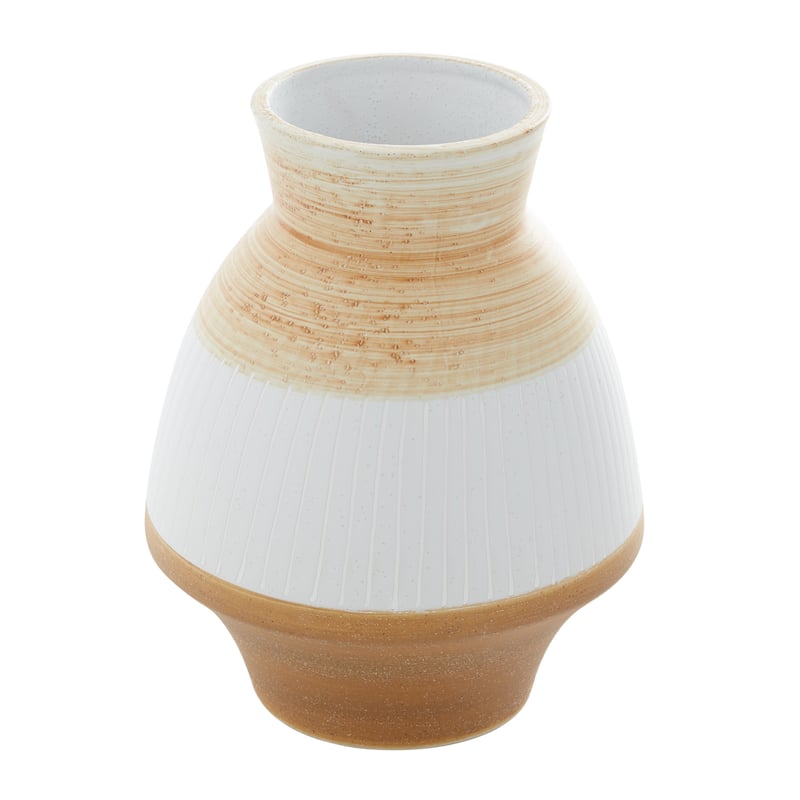Brown Ceramic Handmade Decorative Vase with Terracotta Accents - 7 x 7 x 10