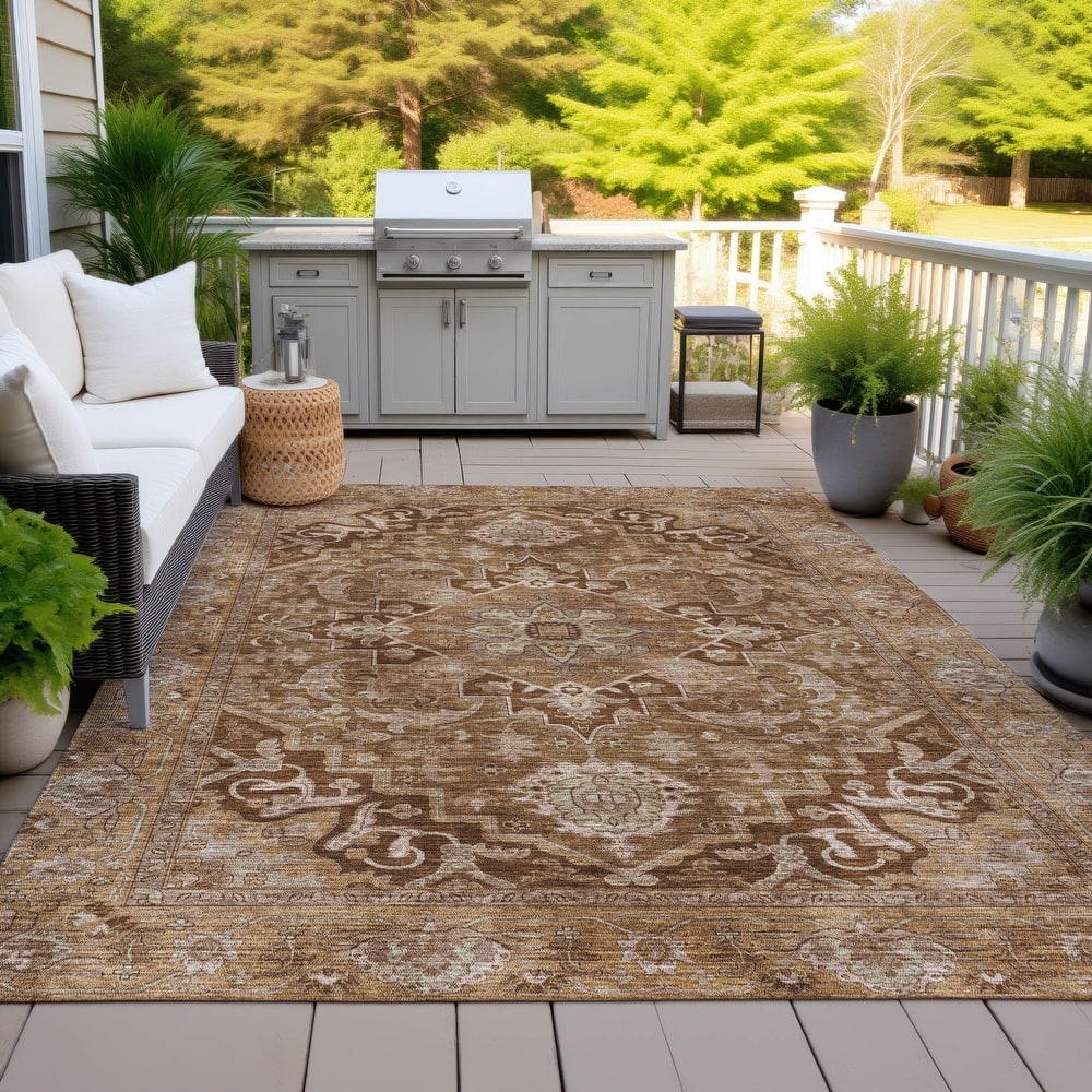 Machine Washable Indoor/Outdoor Traditional Medallion Chantille Rug
