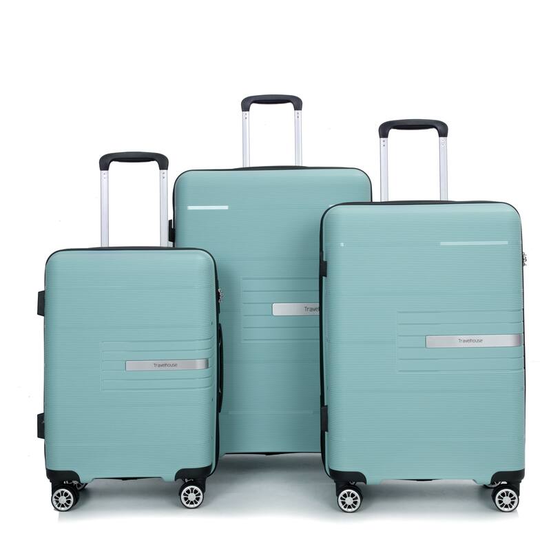 Hardshell 3 Piece PP Luggage Sets, Lightweight Durable Luggage Set with TSA Lock - Light Green