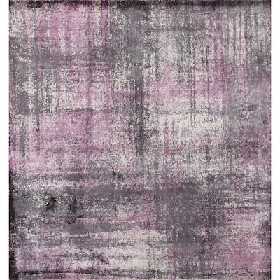 Contemporary Abstract Indian Square Area Rug Hand-Knotted Wool Carpet - 6'8" X 6'9"