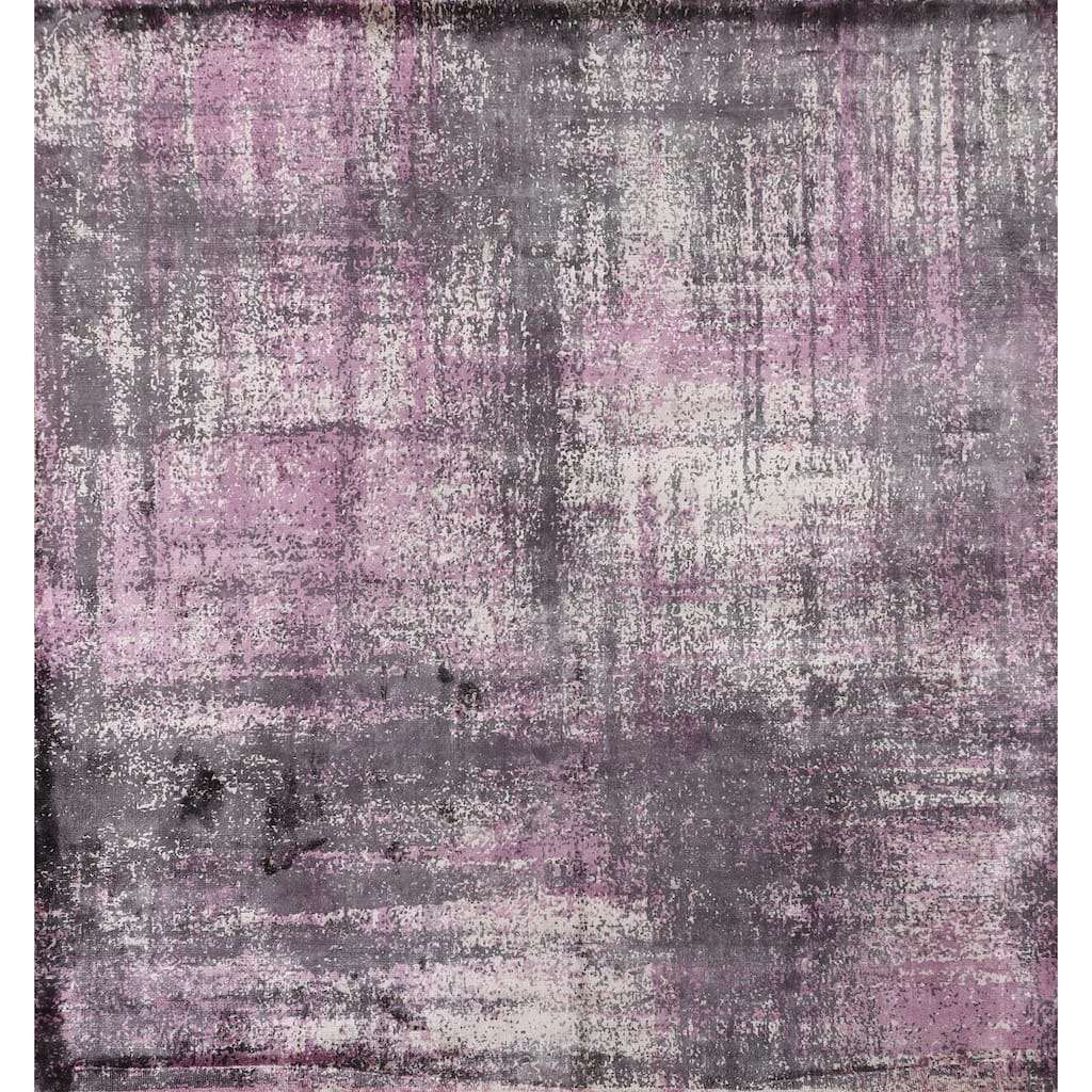 Contemporary Abstract Indian Square Area Rug Hand-Knotted Wool Carpet - 6'8" X 6'9"