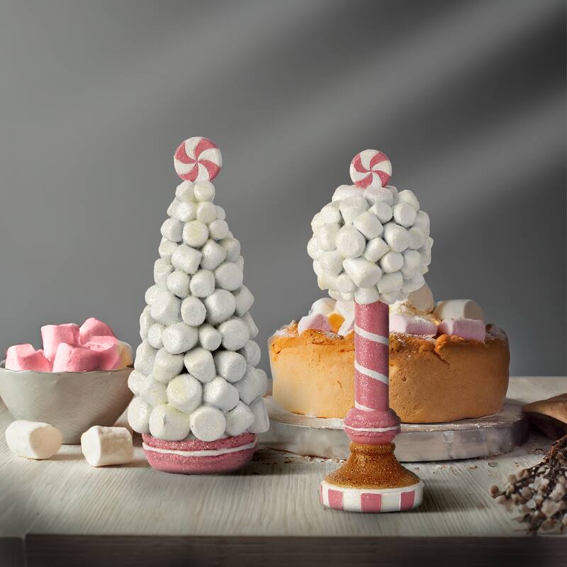 8.5" Resin Marshmallow Tree/Topiary Set of 2