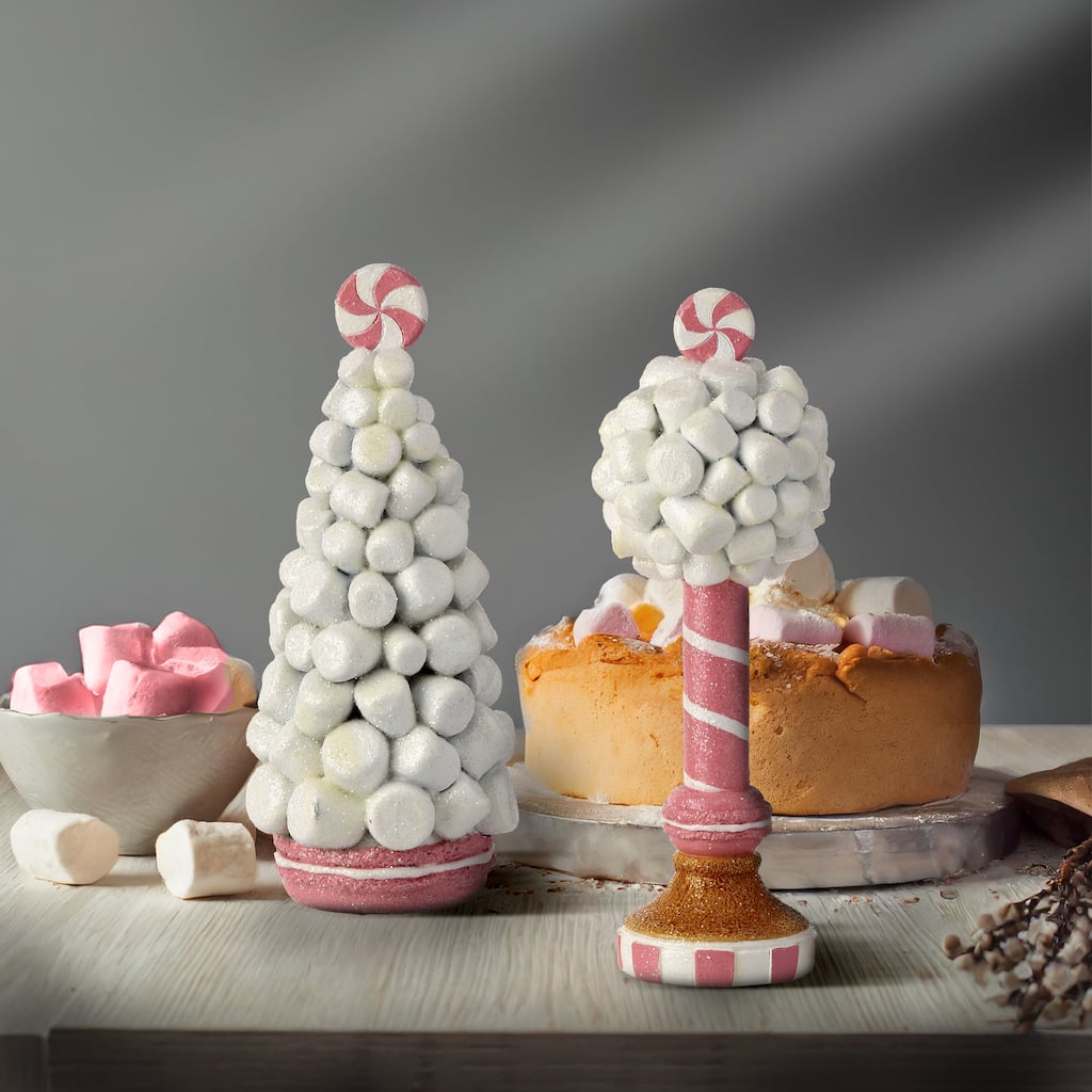 8.5" Resin Marshmallow Tree/Topiary Set of 2