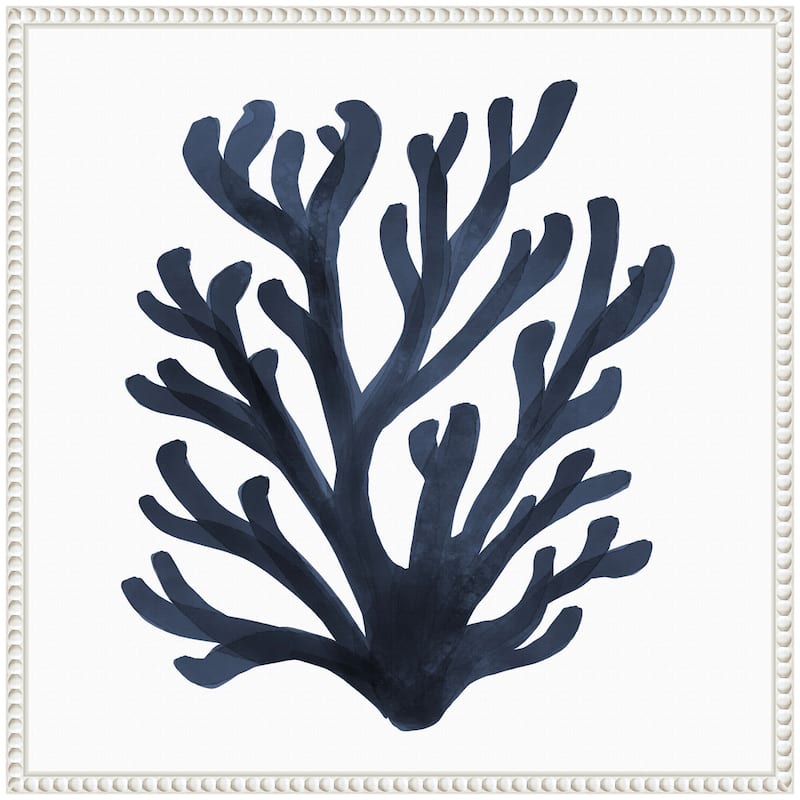 Kate and Laurel Sylvie Coastal Coral Seaweed Botanical 7 Framed Canvas by The Creative Bunch Studio