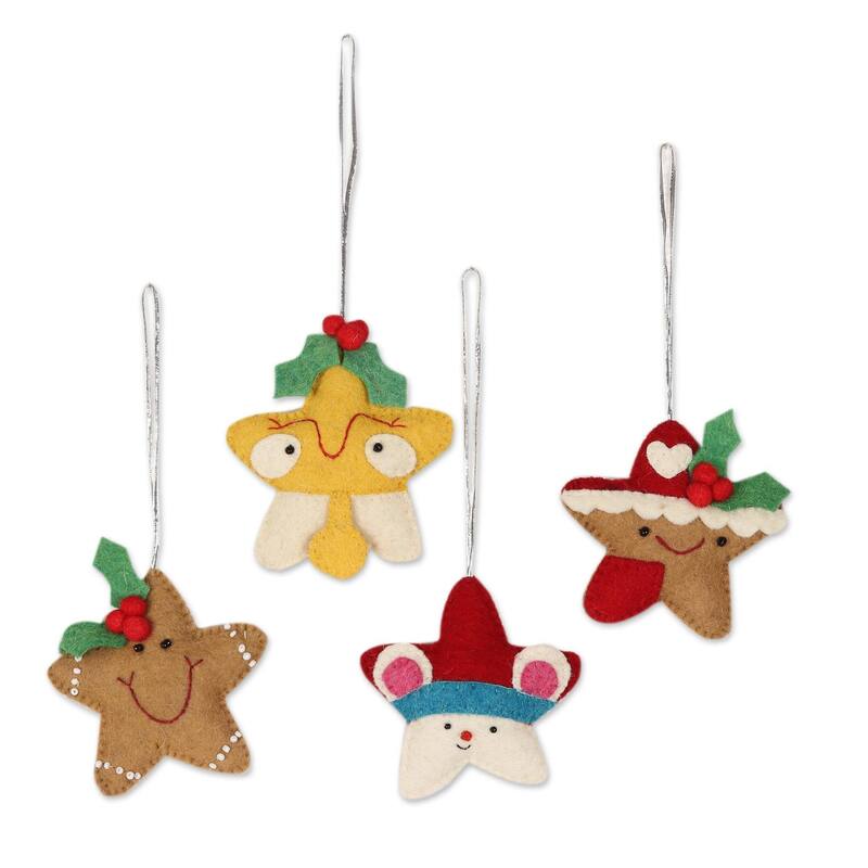 Novica Handmade Star Cookies Wool Felt Ornaments (Set Of 4)