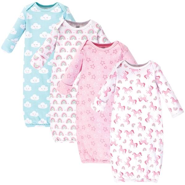 slide 1 of 1, Luvable Friends Baby Girl Cotton Long-Sleeve Gowns 4pk, Rainbow 0-6 Months - Rainbow