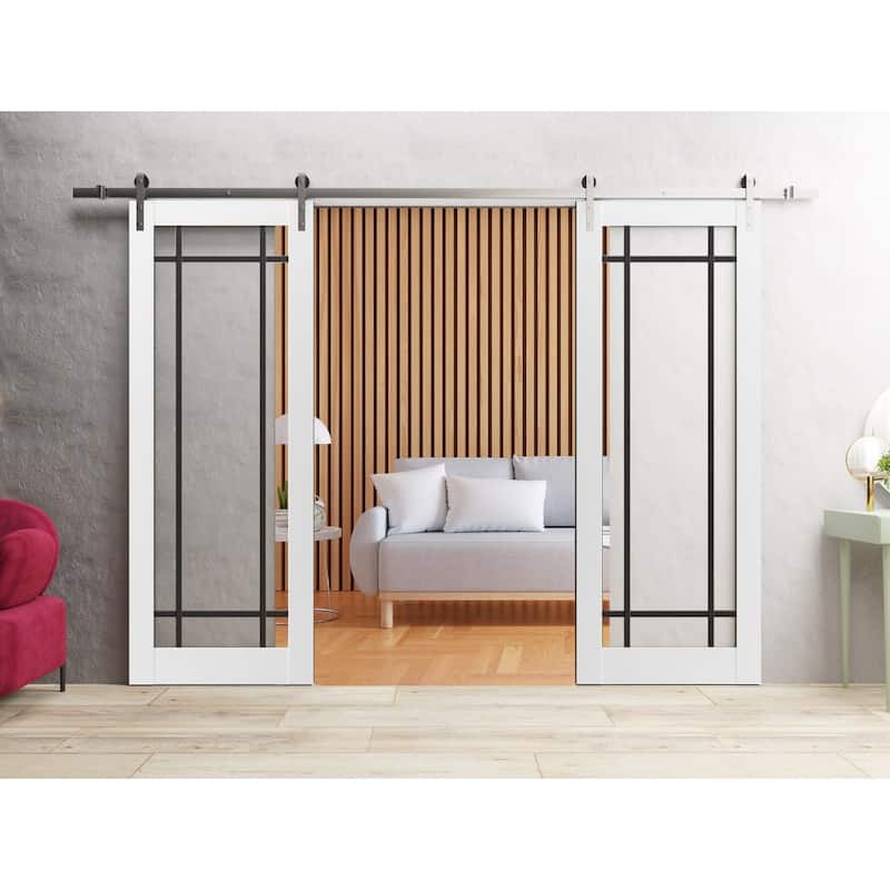 Sturdy Double Barn Door 36 x 80 Lucia 2266 White Silk Clear Glass 13FT