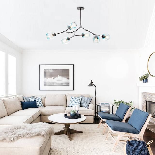 Belladepot Modern Full-angle Adjustable Chandelier with Smoked Glass Shades - 6 Light - Blue
