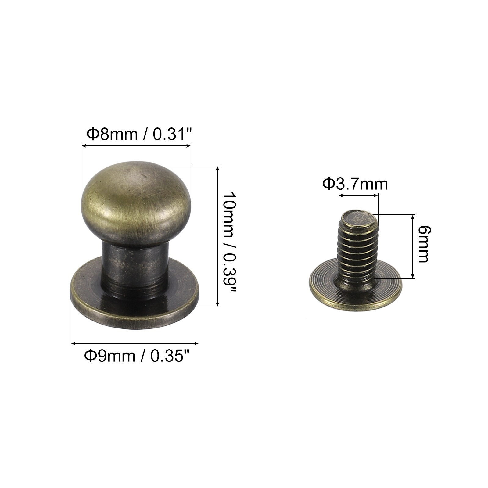 Brass Ball Head Stud Rivets, Screw Back Button Nipple Rivet for DIY Leathercraft