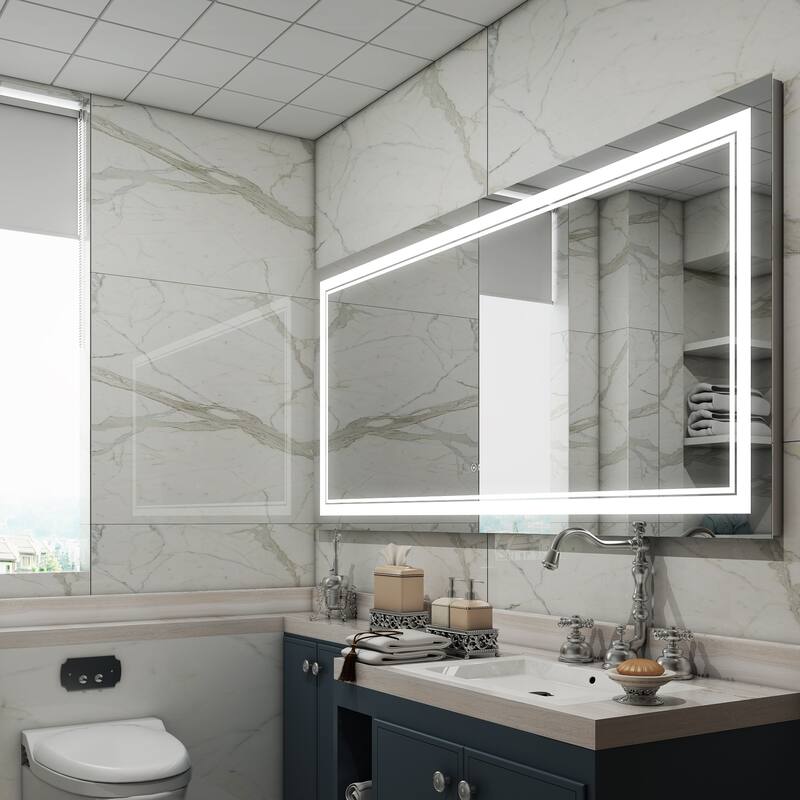 Retangular Wall Mounted LED Bathroom Mirror With Touch Switch Memory Mirror Anti-Fog (Horizontal/Vertical)