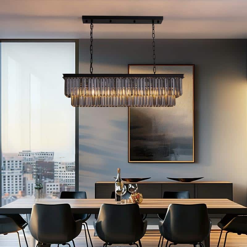 40 in. Smoky Grey Modern Crystal Chandelier 7-Light Linear Chandelier Kitchen Island Pendant Light for Dining Room