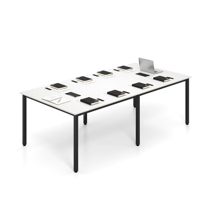 Engineered Wood Conference Table for 10 with Cable Grommets and Metal Frame - White