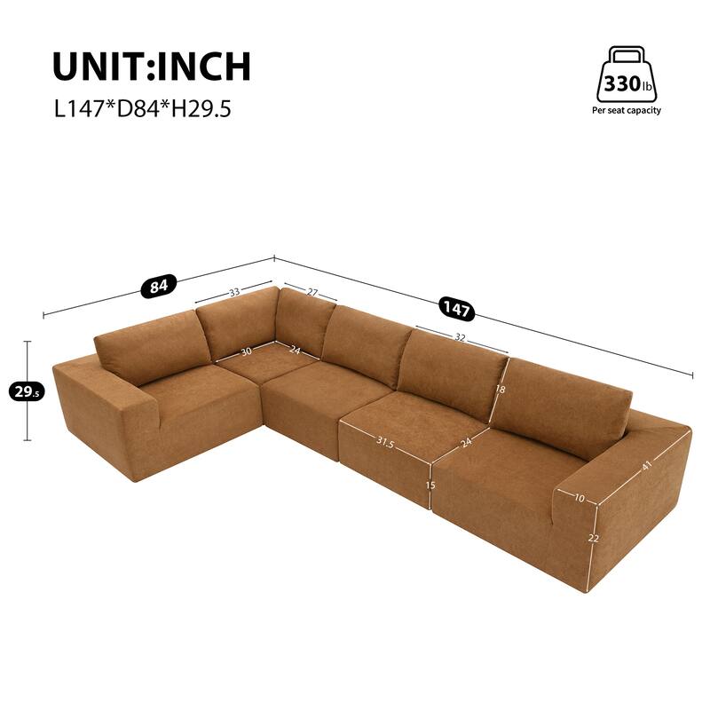 147" Fabric Modular Sectional Sofa with No Assembly, Wide Seats & Cloud Comfort