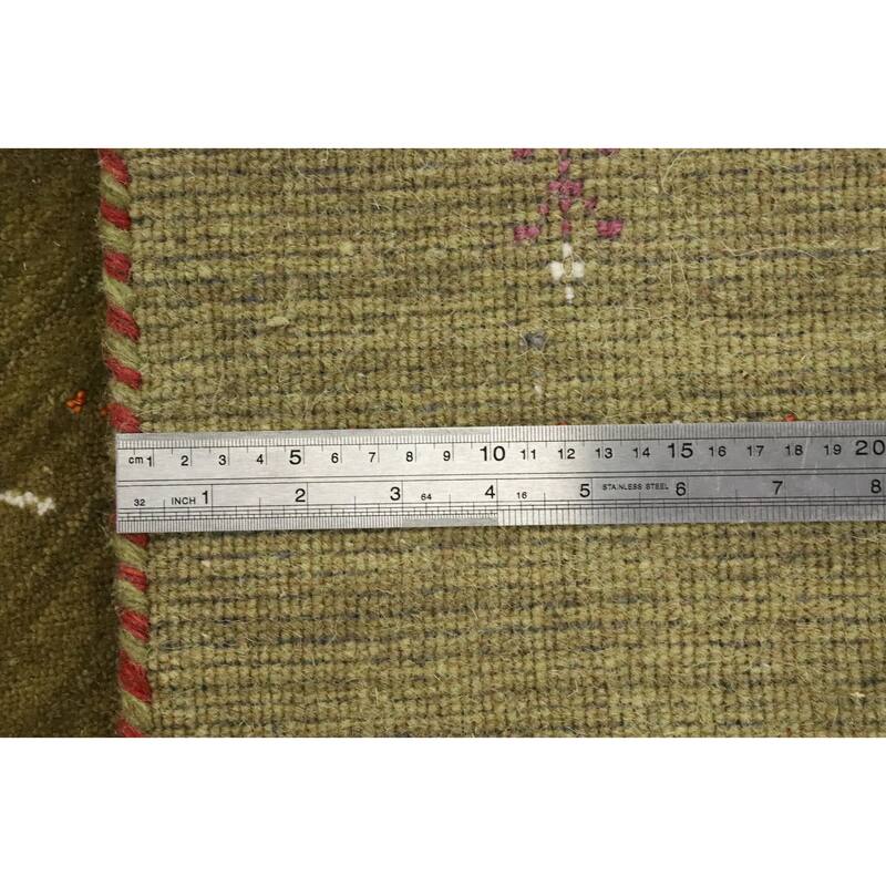 Hand Knotted Oriental 100% Wool Carpet Tribal Animal Pictorial Green Gabbeh Area Rug - 6' 11'' X 4' 7''