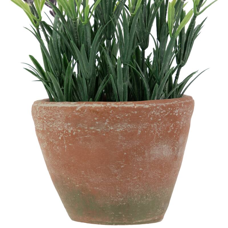 Artificial Lavender and Leaves in Weathered Pot - 10"