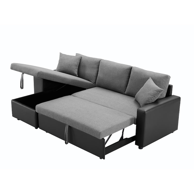 Grey Corner Sectional Sofa w/ PullOut Bed & Storage Recline Couch