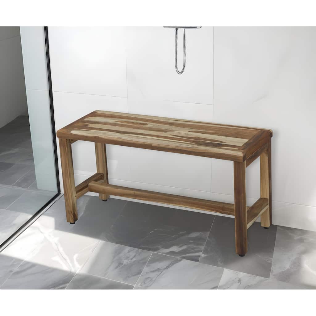 HomeRoots 34" Natural Teak Rectangular Shower Bench With Shelf