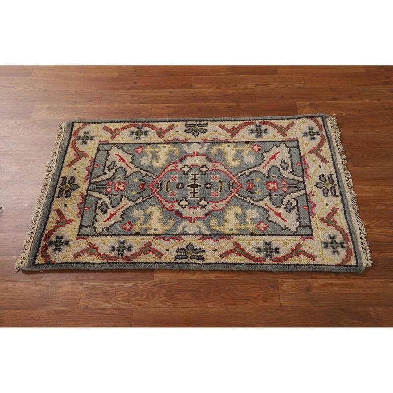 Geometric Oushak Foyer Rug Handmade Oriental Wool Carpet - 2'0"x 3'0"