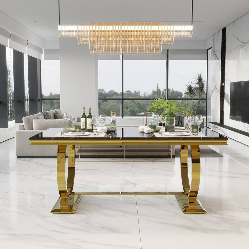 Luxurious Dining Room Table Set with Velvet Dining Chairs