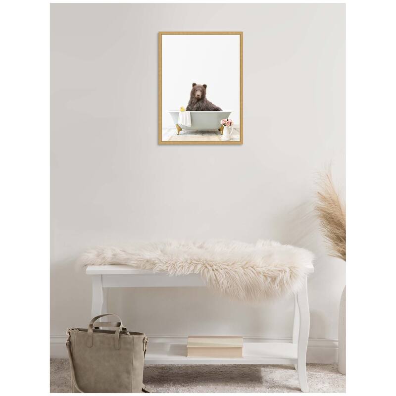 Kate and Laurel Sylvie Bear in Cottage Gray Bathtub Framed Canvas by Amy Peterson