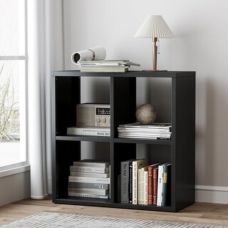 Rectangular Open Back Storage 4 Cube Open Back Metal Storage Shelf, 2-Tier Space Saving Bookcase for ...