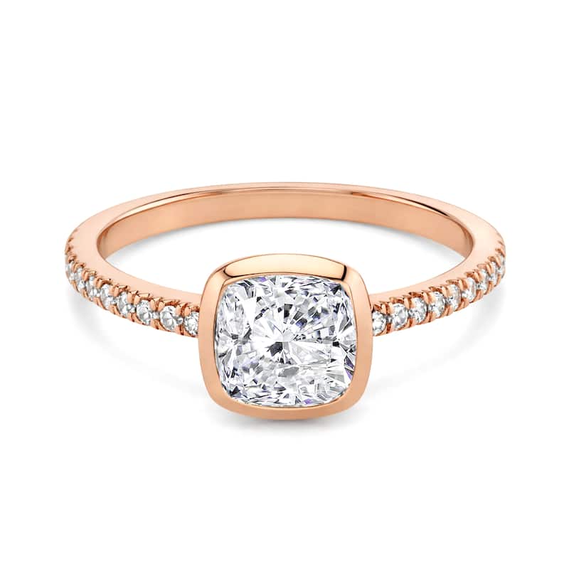Auriya 14K Gold Bezel Cushion Diamond Engagement Ring 1.00 - 5.00ct. tw. (F-G, VS) - 2.00 carats - 9 - Rose