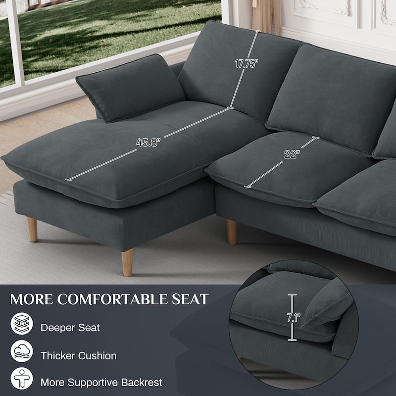 Modern U-Shaped Sectional Sofa Couch with Ottoman Chaise for Living Room