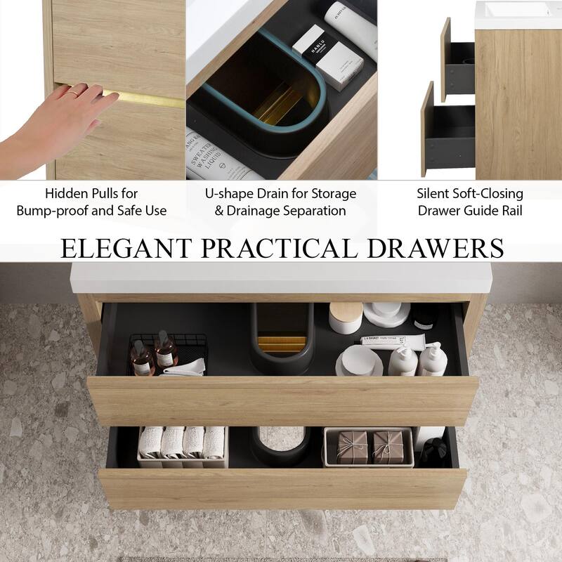 Wall-Mounted Bathroom Vanity with Stone Resin Top