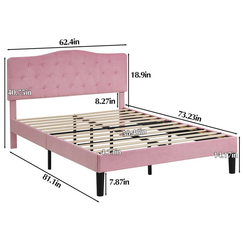 VECELO Tufted Upholstered Bed Frames With Adjustable Headboard