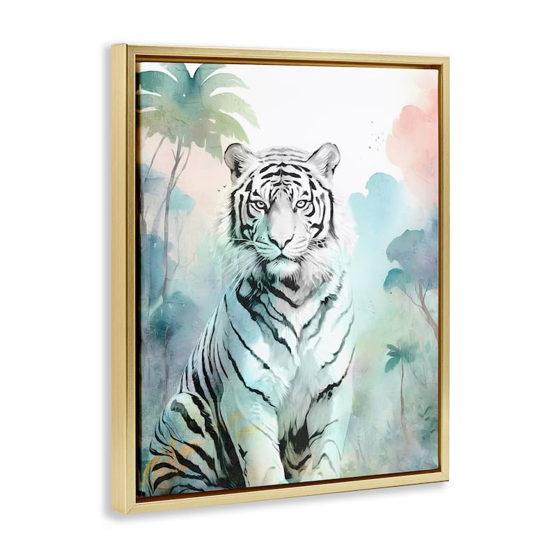 Stupell White Tiger in Jungle Framed Floater Canvas Wall Art Design By Kim Allen